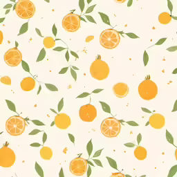 a pattern that shows oranges and leaves