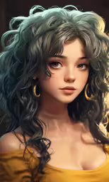 this digital painting is of a young woman with long curly hair