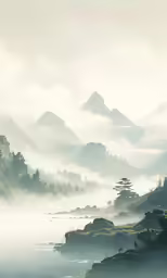 a mountain valley with trees in the distance