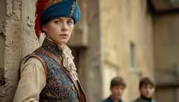 a beautiful woman standing next to a man wearing a blue hat