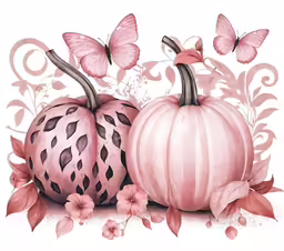 two pink pumpkins with butterflies on them