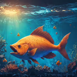 a large fish that is in some water,fish swimming with an underwater background