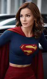 a woman in a superman outfit is posing