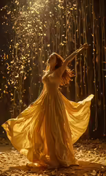 a woman in a flowing gown poses for a portrait