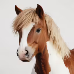 a horse with blond hair is shown looking at the camera