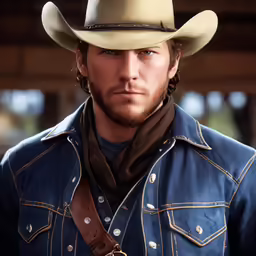 a man in a cowboy hat and shirt is staring to the side
