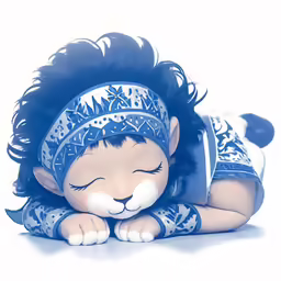 a small toy lion is laying down on its side