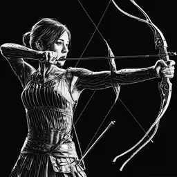 the girl is shooting an arrow in her hand,a drawing of a woman shooting a bow