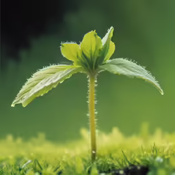 small green plant sprout through some moss