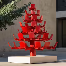 a sculpture is made up of red rectangular objects