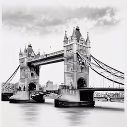 a very tall bridge in the middle of a body of water