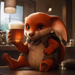 a cartoon animal holding a large glass of beer