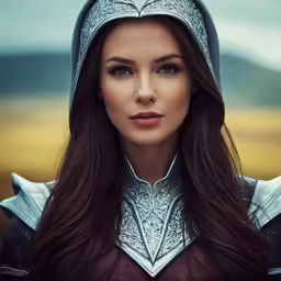 a woman wearing a helmet and long brown hair