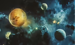a space scene with planets in the background