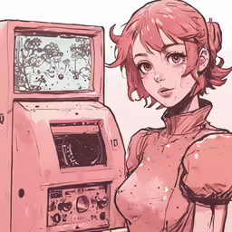 there is a young girl next to a computer