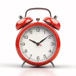 red clock sitting on top of a white surface