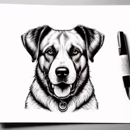 a drawing of a dog with a pen and marker