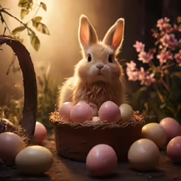 a bunny is sitting in an easter basket