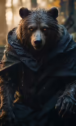 a man in black clothes, with a black bear on his back