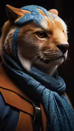 a close up view of a cat wearing a scarf