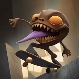 a cartoon image of a monster on a skateboard