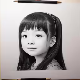 the drawing of a little girl is on the easel with two pens