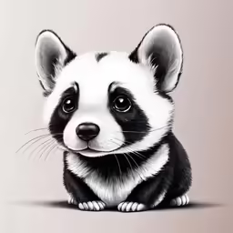 a panda cub is looking off to the side