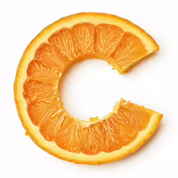 orange slice shaped like letter c on white background