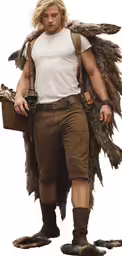 a man with an angel wings and brown pants is holding a camera