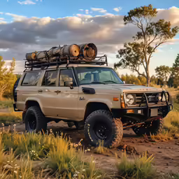 a white suv has logs on the top