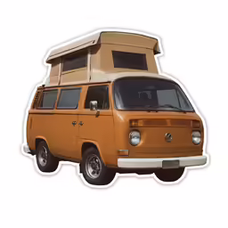 the back end of an orange van with a roof