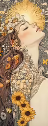 a woman laying down on top of flowers