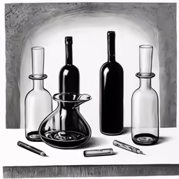 a drawing of bottles and bottles on top of paper