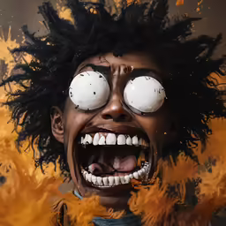 a man wearing white balls is making a creepy face