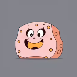 a doughnut with happy face looks into the camera