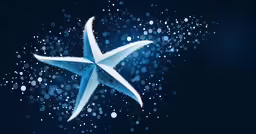 blue snow star on black background, with white bubbles