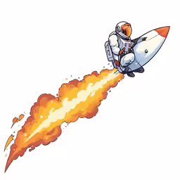 a jet is flying around a rocket with a person on top