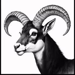 the long horn goat is in black and white