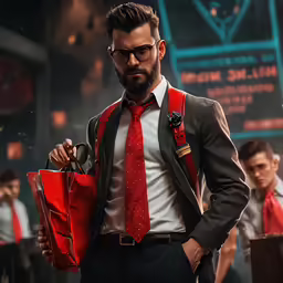 a man in a tie and suit with a briefcase