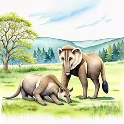 two elephants walking in the grass by some trees,there are two wild animals in the grass