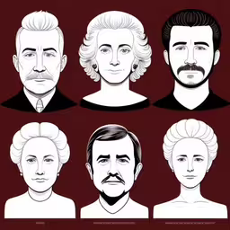 an illustrated image of several different men and women,a portrait that looks like people are different,portraits of men and women from different ages,a group of people wearing different hairs,an illustration of men and women with various facial types