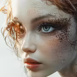 the face of a woman with makeup on it