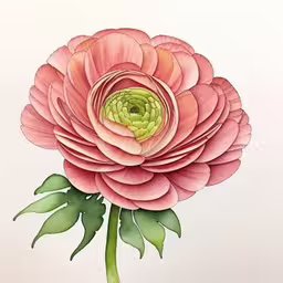 this drawing depicts a large pink flower,a pink flower with green leaves and petals