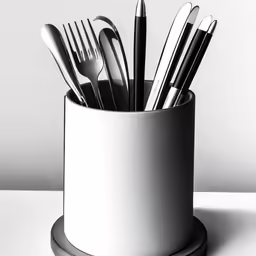 a cup that has a set of utensils in it