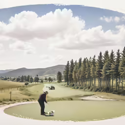 a man is putting his putter on the green