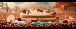four tier cake on top of berries and a pile of crackers