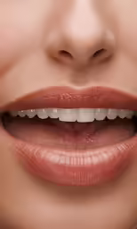 an open mouth with a white tooth and red lip