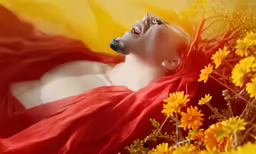 a photo of a fake man on top of flowers