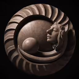 a statue is in a circular object on display