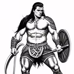 a drawing of a spartan with a sword and shield